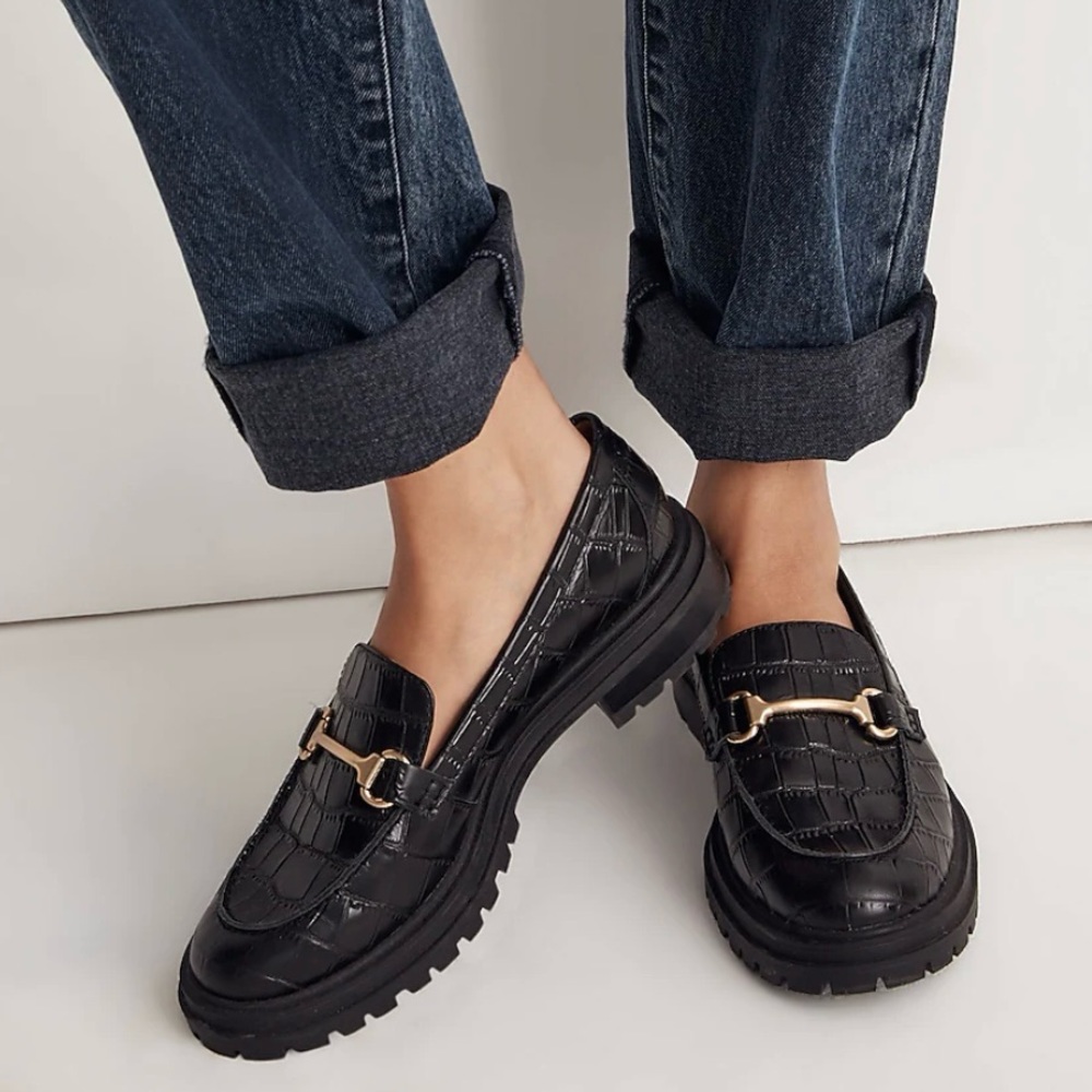 Madewell The Bradley Hardware Lugsole Loafer in Croc Embossed Leather